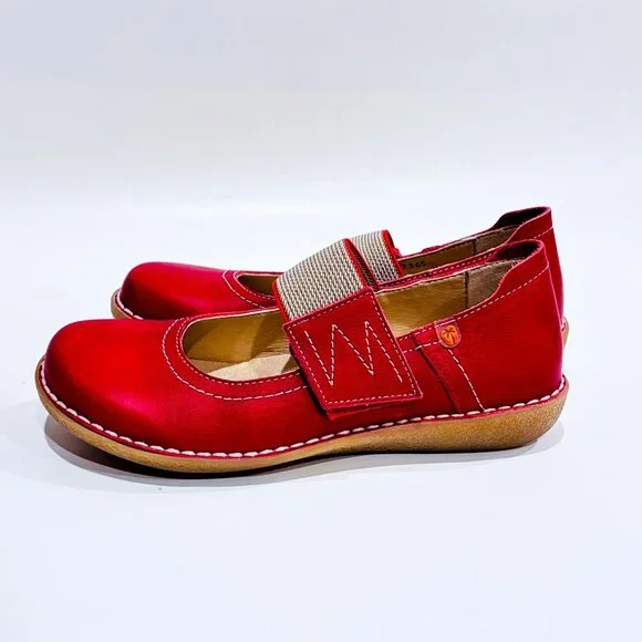 JUNGLA Red Leather Mary Jane Shoes | Vintage Inspired Everyday Flats | Size 36 * - Picture 5 of 6